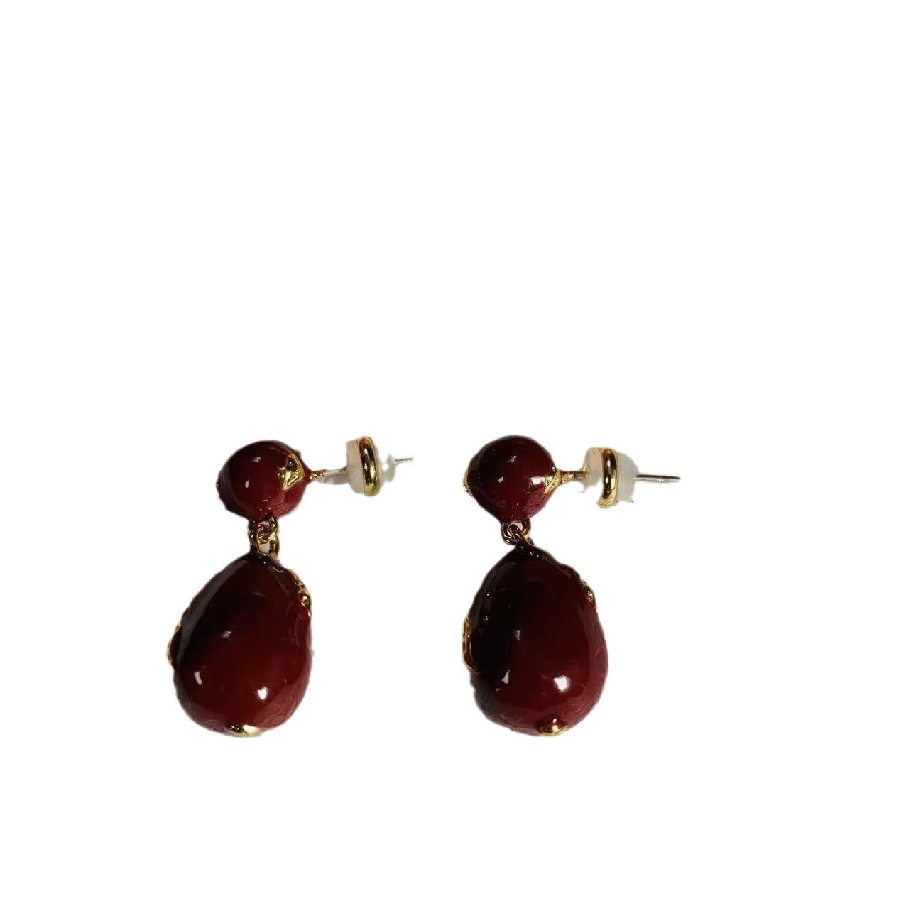 Vintage Wine Red Enamel Water Drop Earrings