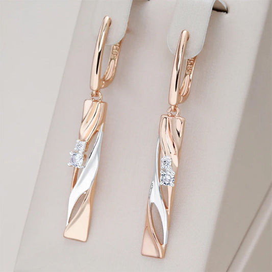 Long Rose Gold Simulation Earrings