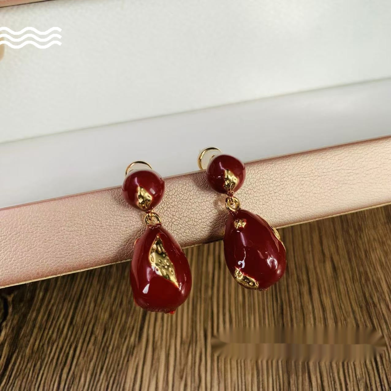Vintage Wine Red Enamel Water Drop Earrings