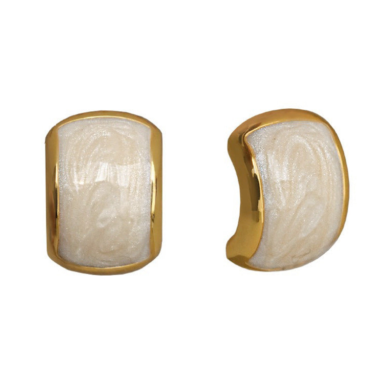Pearl Off-white Dripping Oil Ear Studs