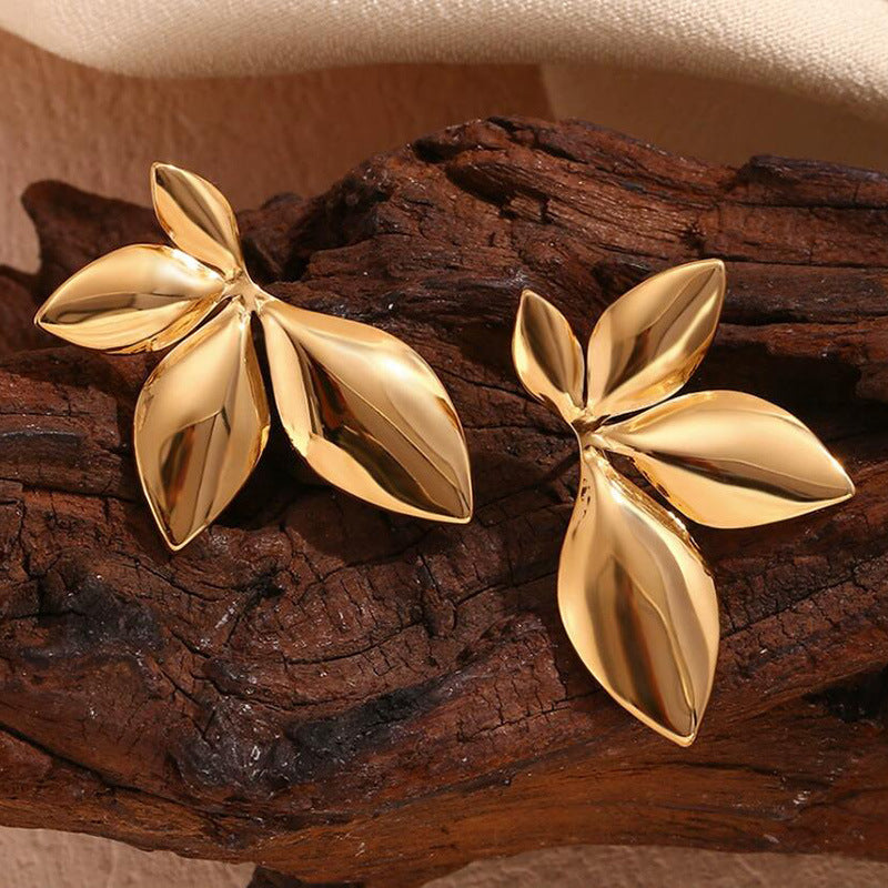 Glossy Flowers Leaf-Shapepd Stud Earrings